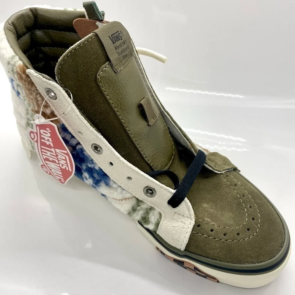 Vans Sk8-Hi Textile Tapestry Sherpa Leather High Top Sneakers Lace Up Zip Up 9